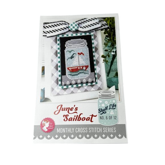 June Sailboat Shelf Life Cross Stitch Pattern Kit NEW Its Sew Emma Monthly Jar - Picture 1 of 3